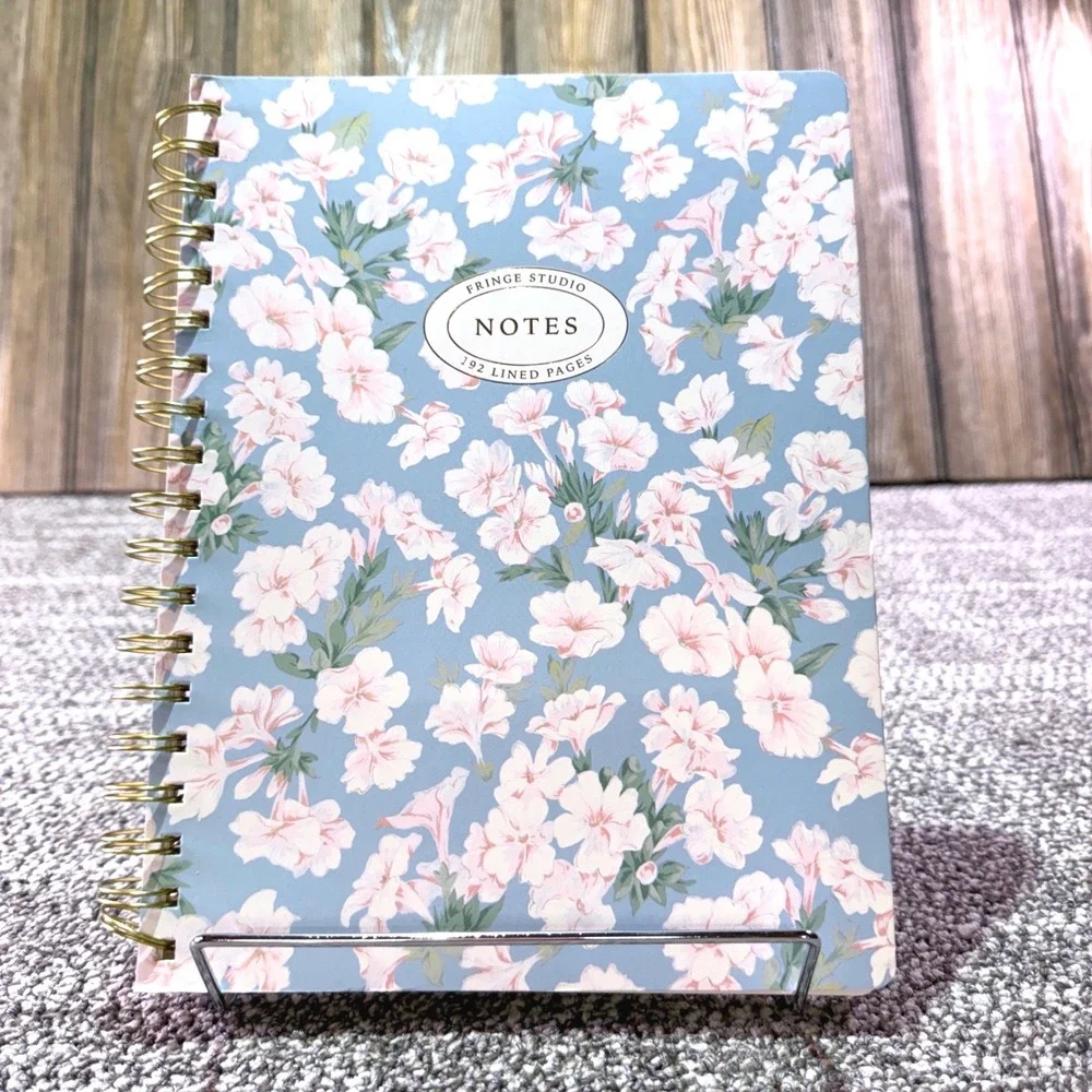 Fringe Studio Blue Floral Spiral Notebook 192 Lined Pages Gold Wire Journal